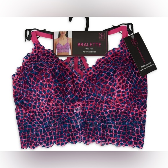 Juniors Longline Floral Lace Bralette- Pink and Navy Blue Lace Bralette size XL - Picture 2 of 6